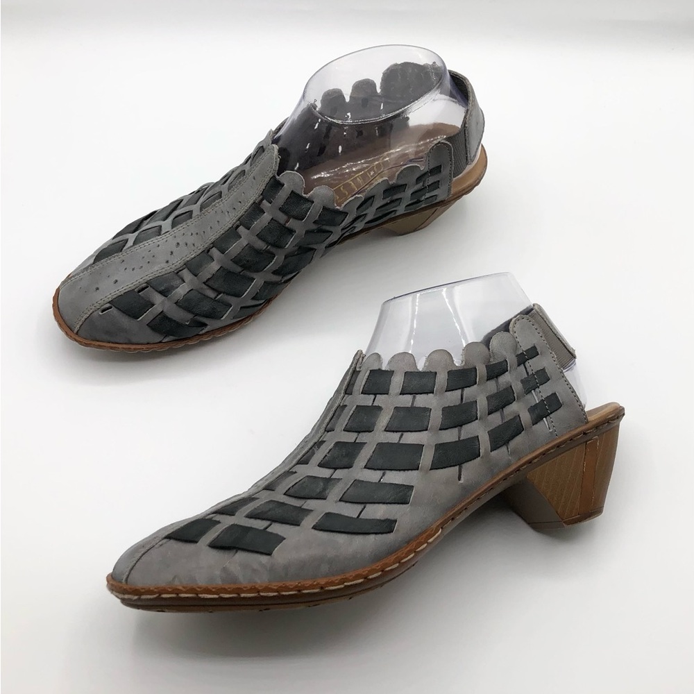 Rieker Grey Blue Leather Slingback Comfort Shoe Sandals Women’s Size 7
